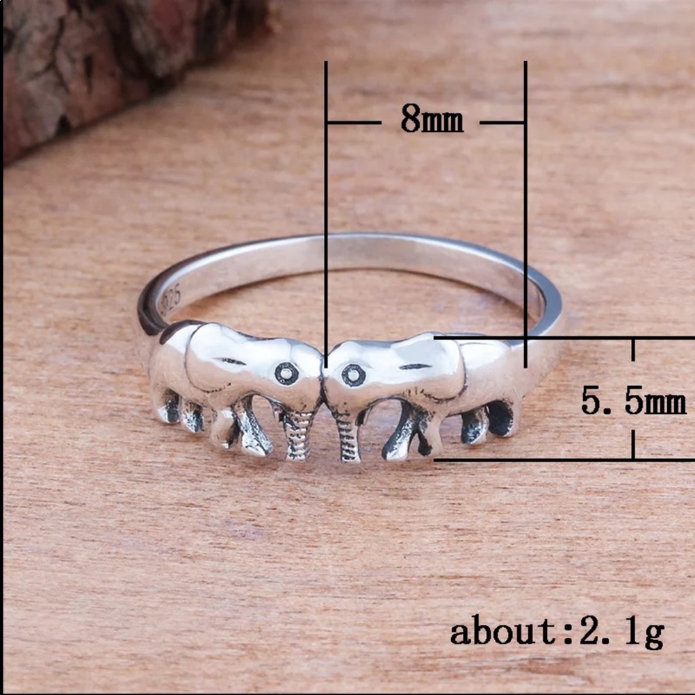 New 925 Silver Two Lovely Elephants Beautiful Ring - Picture 5 of 5